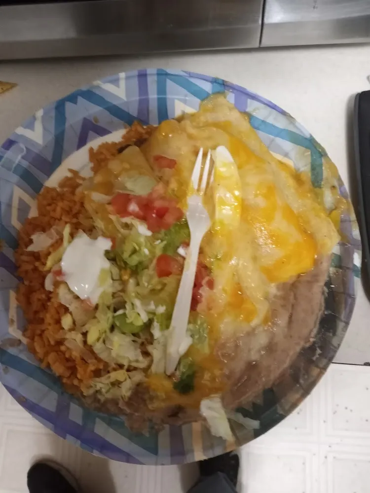 2 Chicken Enchiladas Rice and Beans